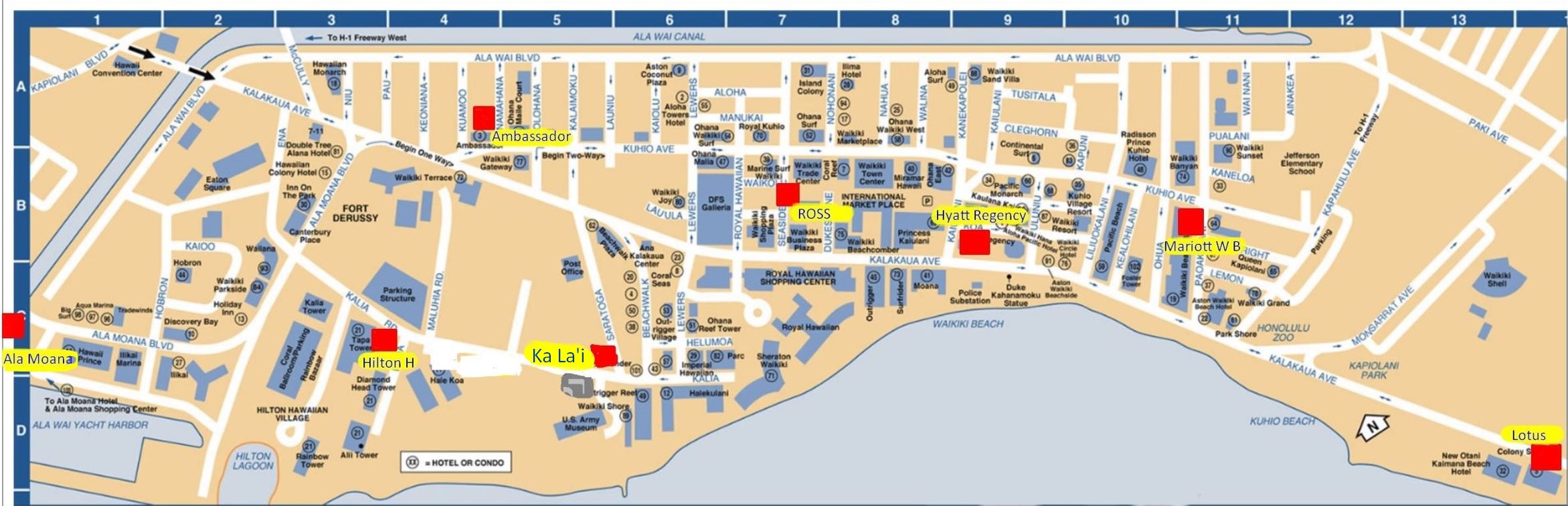 Waikiki map of meeting points